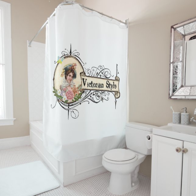 Victorian Style Woman Floral Shower Curtain (In Situ)