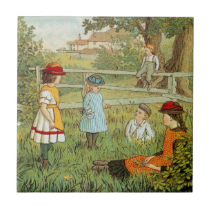 Victorian summer, children playing in the grass ceramic tile