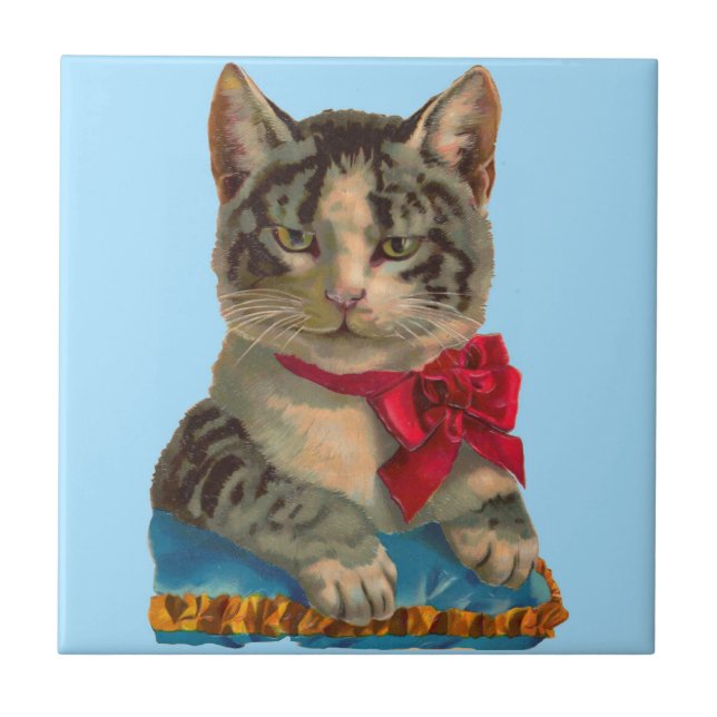 Victorian tabby cat ceramic tile (Front)