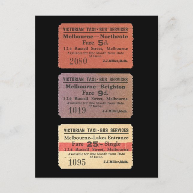 Victorian Taxi-Bus Tickets Postcard (Front)