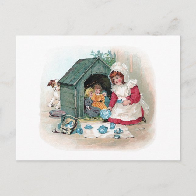 Victorian Tea Party in Doghouse Invitation Postcard (Front)