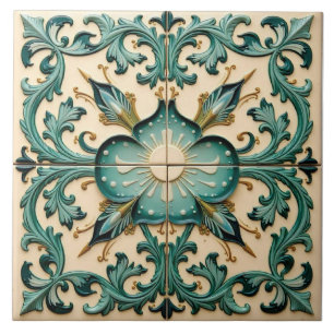 Victorian Teal Laurel Ceramic Tile