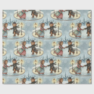 Victorian Teddy Bear Ice Skating Wrapping Paper