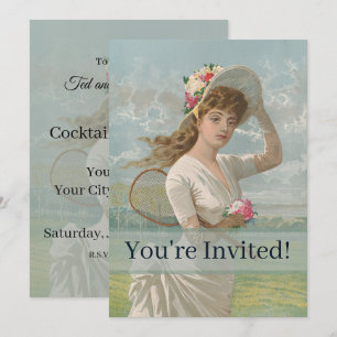 Victorian Tennis Lady with Flowered Hat Antique  Invitation