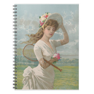 Victorian Tennis Lady with Flowered Hat Antique  Notebook