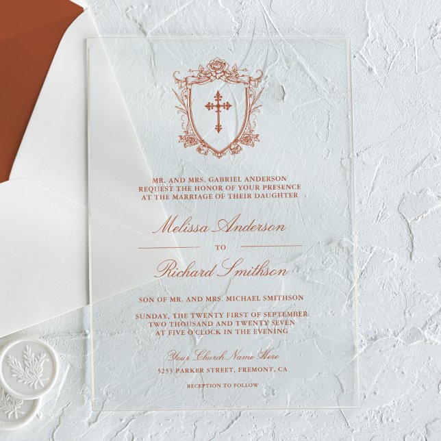 Victorian Terracotta Catholic Wedding Acrylic Invitations (Creator Uploaded)