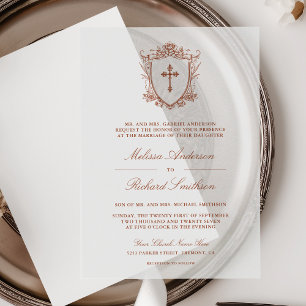 Victorian Terracotta Catholic Wedding Vellum Invitations