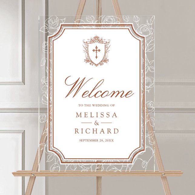 Victorian Terracotta Catholic Wedding Welcome Acrylic Sign (Creator Uploaded)
