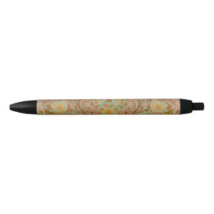 Victorian Terracotta Rose and Leaf Botanical Print Black Ink Pen