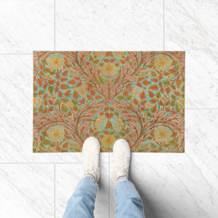 Victorian Terracotta Rose and Leaf Botanical Print Doormat