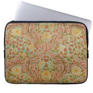 Victorian Terracotta Rose and Leaf Botanical Print Laptop Sleeve