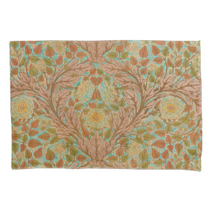 Victorian Terracotta Rose and Leaf Botanical Print Pillowcase