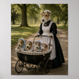 Victorian Terrier Nanny with Puppies Poster