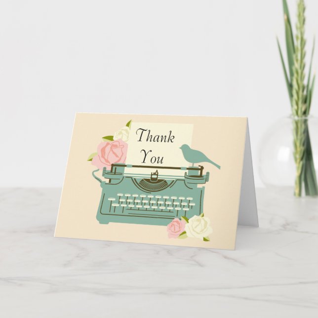 Victorian Thank You Card Roses Bird Hat Vintage (Front)