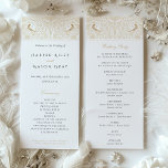 Victorian-Themed Wedding Ceremony Program Card<br><div class="desc">This wedding ceremony program card is elegantly crafted to guide guests through the matrimonial proceedings with a nod to Victorian sophistication. The card features a striking black and gold colour palette, with love birds and ornate floral patterns adorning the top, creating a stunning contrast that captures the eye. The program...</div>
