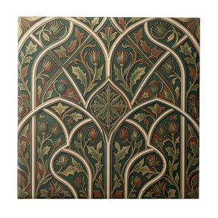 Victorian Thistle Floral Pattern Dark Green Ceramic Tile