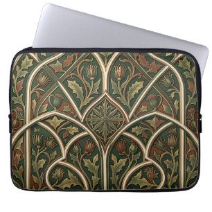 Victorian Thistle Floral Pattern Dark Green Laptop Sleeve