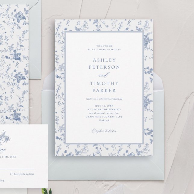 Victorian Toile French Blue Classic Wedding  Invitation (Creator Uploaded)