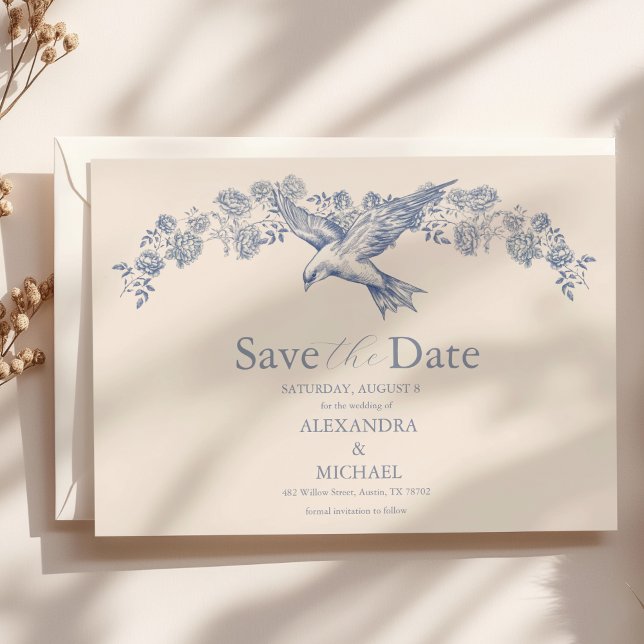 Victorian Toile French Blue Classic Wedding Save The Date (Creator Uploaded)