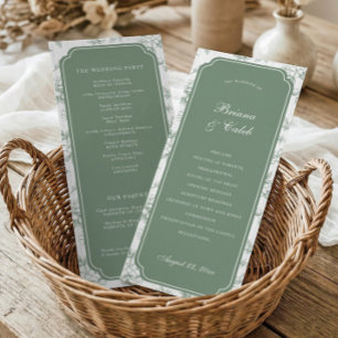 Victorian Toile Sage Green Floral Frame Wedding Program