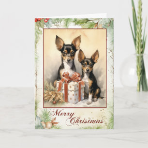 Victorian Toy Fox Terrier Puppy Christmas Holiday Card