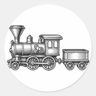 Victorian Toy Train Engraving Vintage Nursery Stic Classic Round Sticker