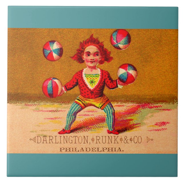 Victorian trade card juggler Darlington, Runk & Co Ceramic Tile (Front)