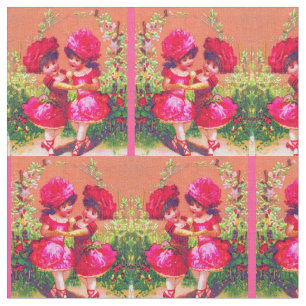 Victorian trade card little dancers in pink print fabric