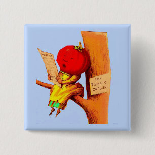 Victorian trade card tomato head woman 15 cm square badge