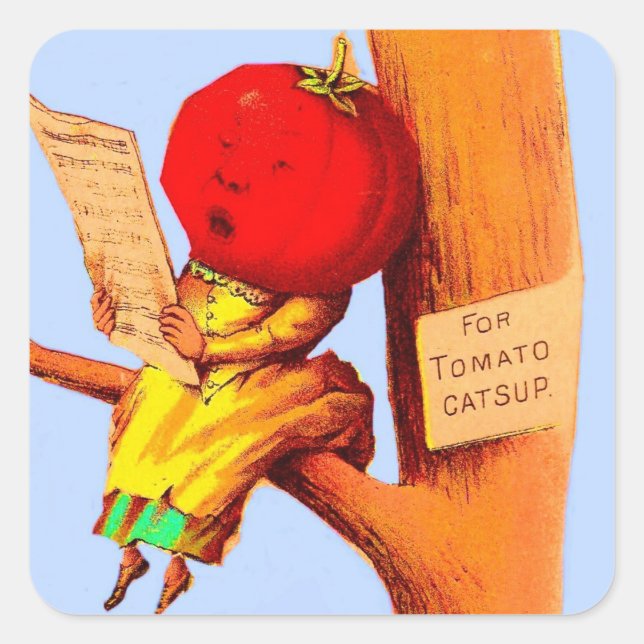 Victorian trade card tomato head woman square sticker (Front)