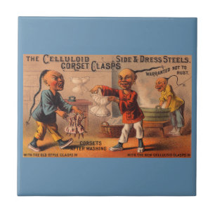 Victorian tradecard celluloid corset clasps tile
