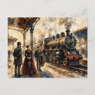 Victorian Train Station Scene, Postcard