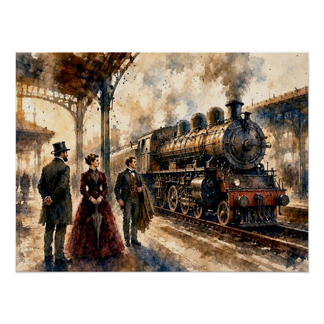 Victorian Train Station Scene,  Poster (Front)