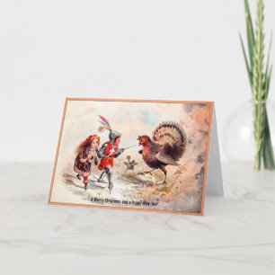 Victorian Turkey Battle Christmas Card