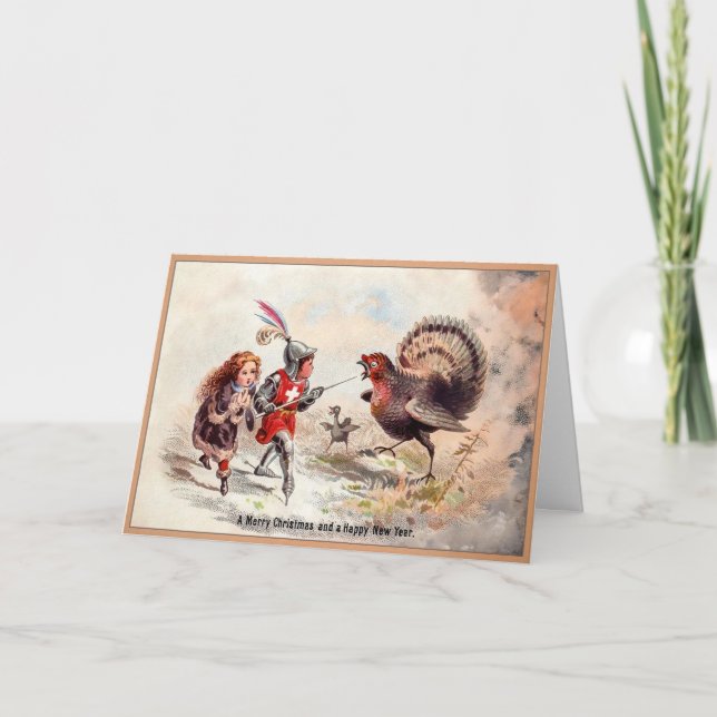 Victorian Turkey Battle Christmas Card (Front)