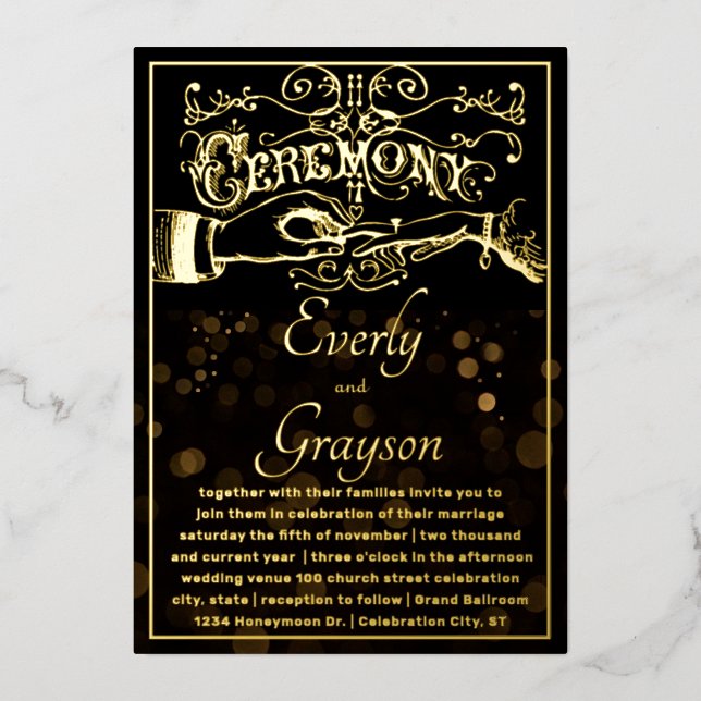 Victorian Typography Elegant Black Gold Wedding    (Front)