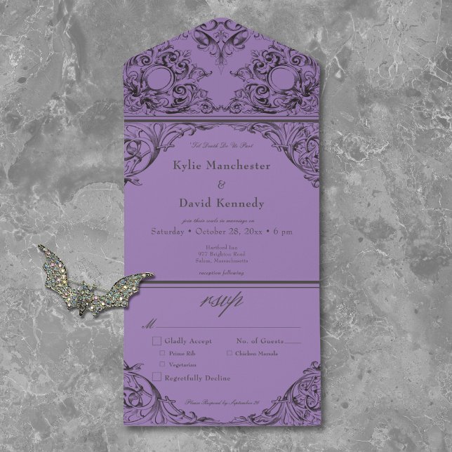 Victorian Until Death Black Purple Wedding Dinner All In One Invitation (Creator Uploaded)