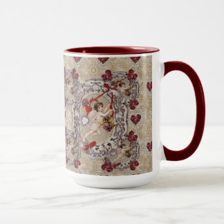 Victorian Valentine Angel Red Heart  Mug