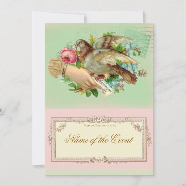 Victorian Valentine Bird and rose Invitation (Front)