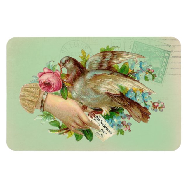 Victorian Valentine Bird and rose Magnet (Horizontal)