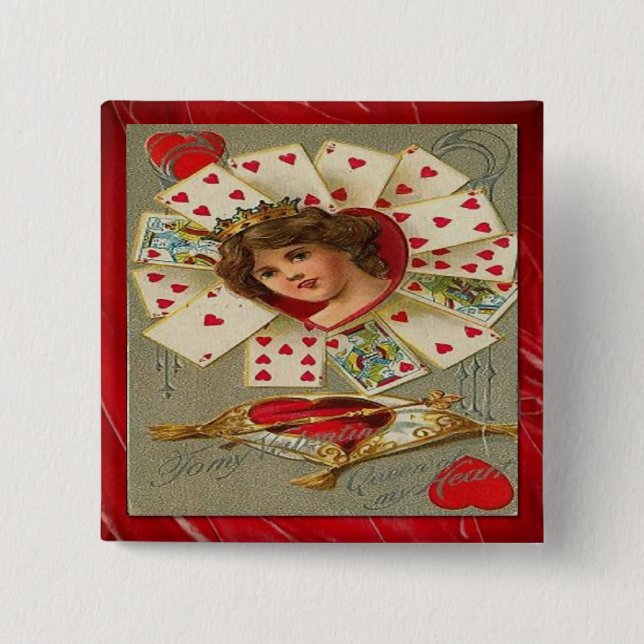 Victorian Valentine The Queen Of Hearts 15 Cm Square Badge (Front)