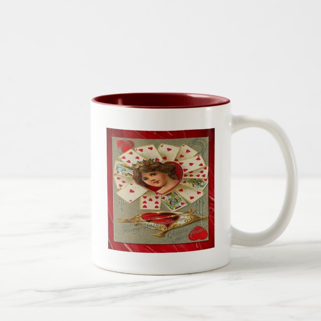 Victorian Valentine The Queen Of Hearts Two-Tone Coffee Mug (Right)