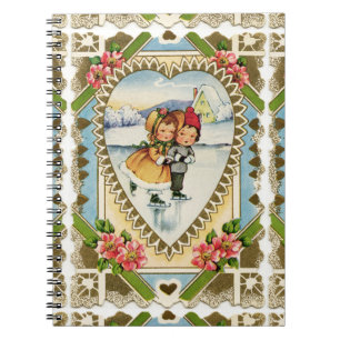 Victorian Valentine with Girl and Boy Skating Notebook