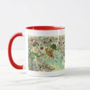 Victorian Valentines Day Cupids Vintage Heart Tree Mug