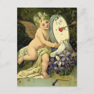 Victorian Valentines Day, Vintage Angel Love birds Holiday Postcard