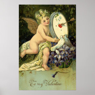 Victorian Valentines Day, Vintage Angel Love birds Poster