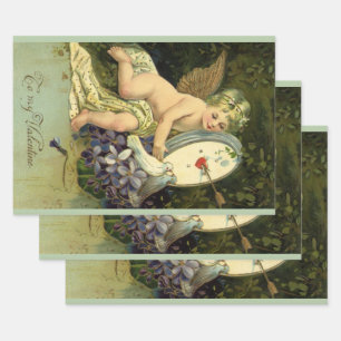 Victorian Valentines Day, Vintage Angel Love birds Wrapping Paper Sheet