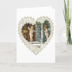 Victorian Valentine's Day, Vintage Angels w Letter Holiday Card