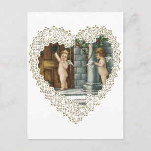 Victorian Valentine's Day, Vintage Angels w Letter Holiday Postcard