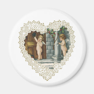 Victorian Valentine's Day, Vintage Angels w Letter Magnet